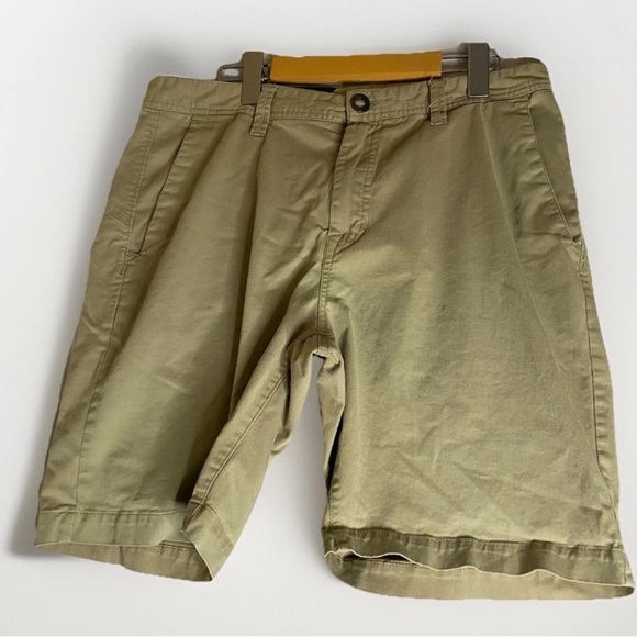 Volcom Stone Chino Shorts Khaki Brown Men's Size 34 Waist 10” Inseam Stretch Zip - Picture 1 of 9